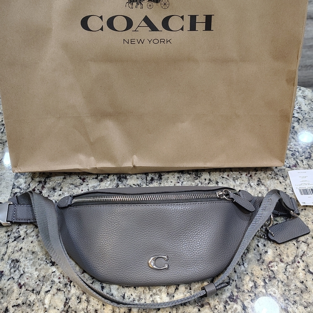 New! Coach Gray Leather Belt Bag